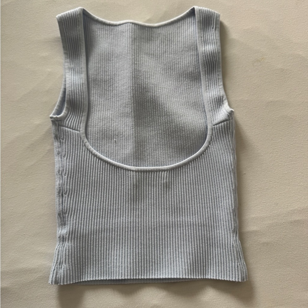 Aritzia Babaton Sculpt Knit Top in light blue. Low back and boatneck - Picture 4 of 4